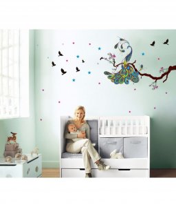 Peacock on Branch Wall Stickers